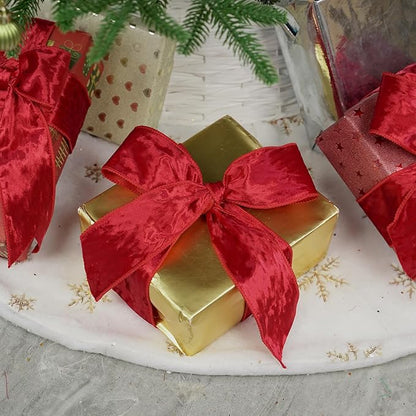 MEEDEE Red Velvet Wired Ribbon 2-1/2 inch Crushed Red Velvet Christmas Ribbon 10 Yards for Christmas Tree, Wreaths, Crafts Bow, Garlands, Gift Wrapping, Seasonal Decorations