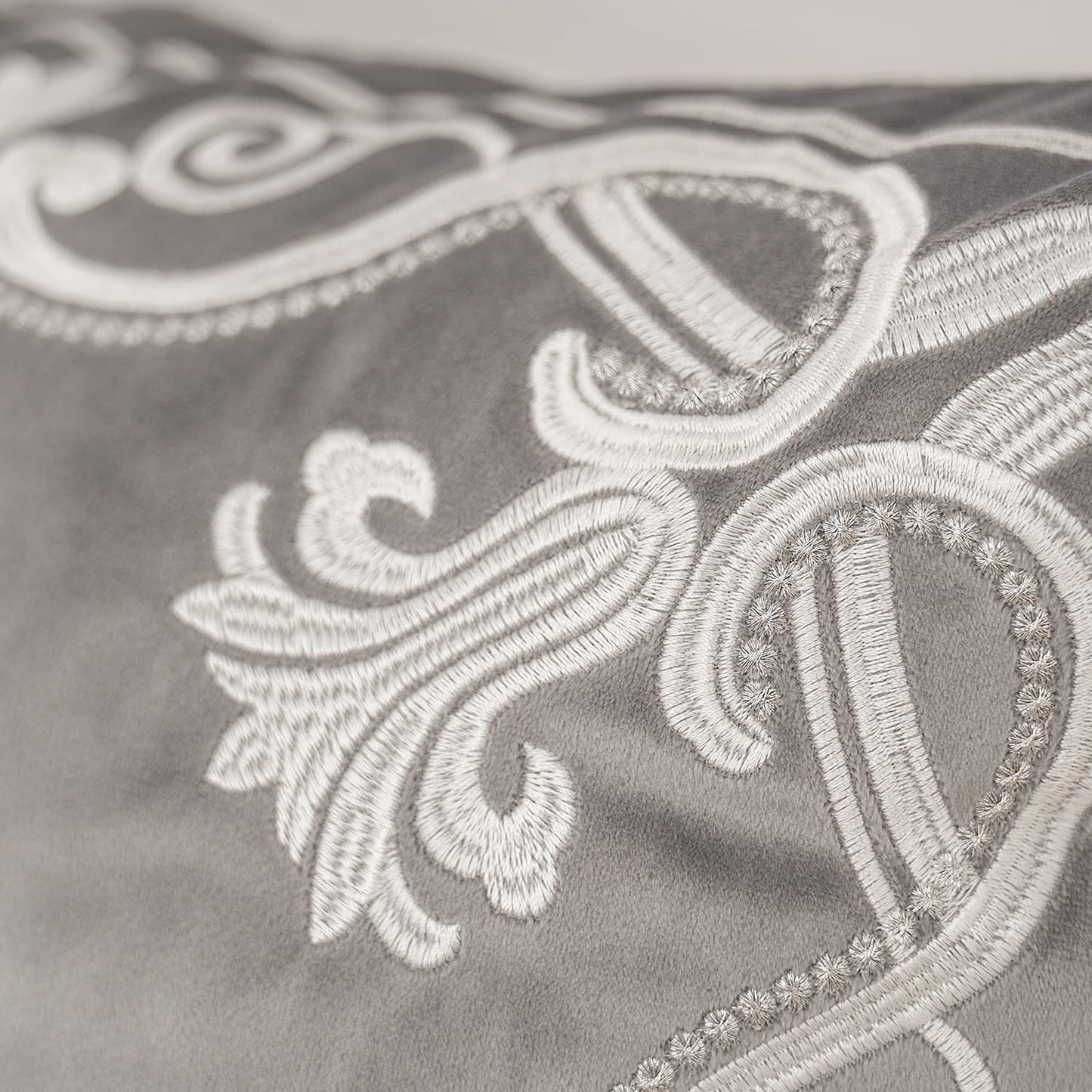 Aeckself European Floral Pillow Cover 18x18 Inch, Luxury Velvet Embroidered Decorative Throw Pillow Cover for Couch Bedroom Living Room, Grey and White