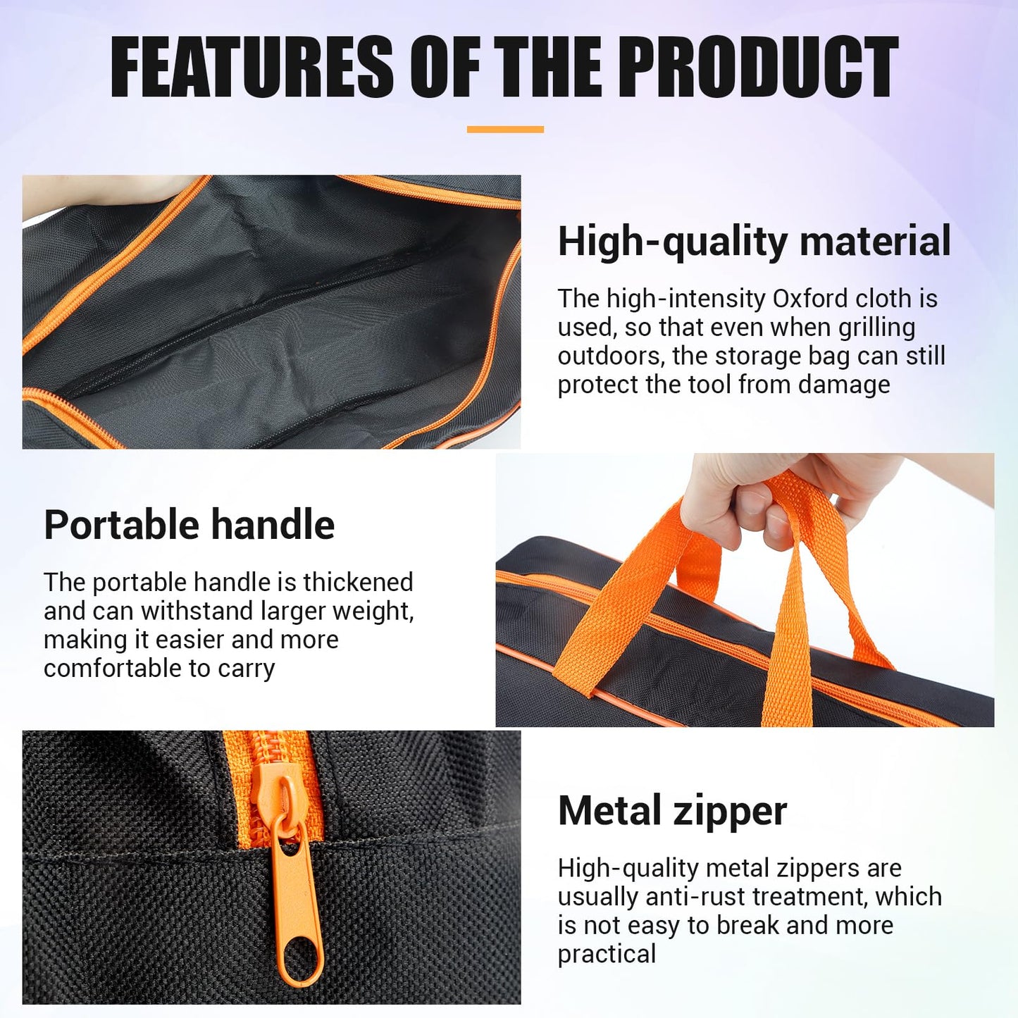 LCJAOF 1 Pcs Grill Utensil Storage Bag, Extra Large Oxford Fabric Grilling Accessory Bag for BBQ, Portable Barbecue Tool Bag for Camping Hiking（Orange 14.7 x 4.7 x 5.1 in）