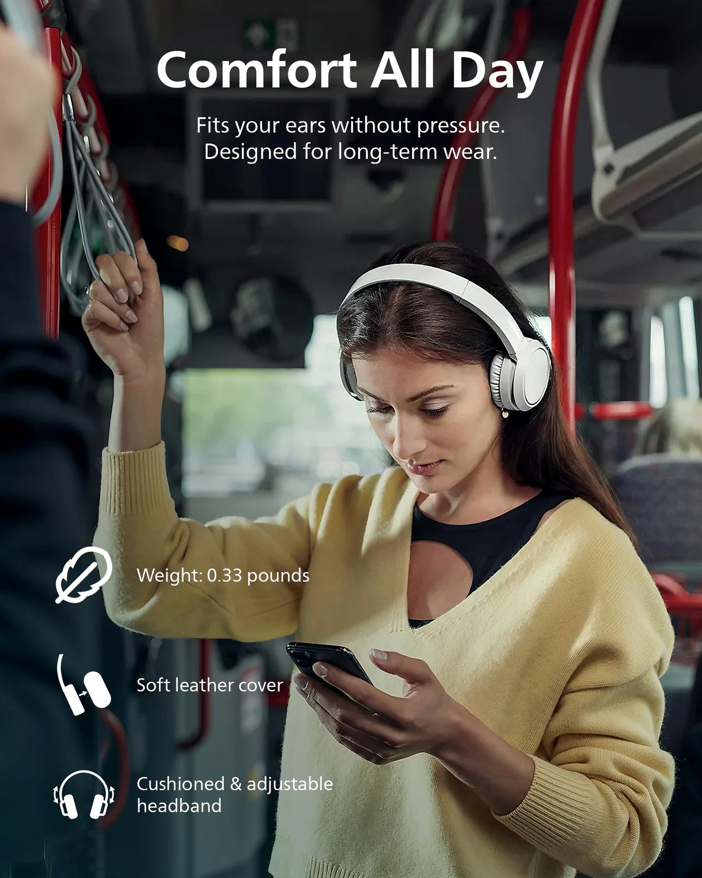 Philips H4205 On-Ear Wireless Headphones with 32mm Drivers & BASS Boost on-Demand, White