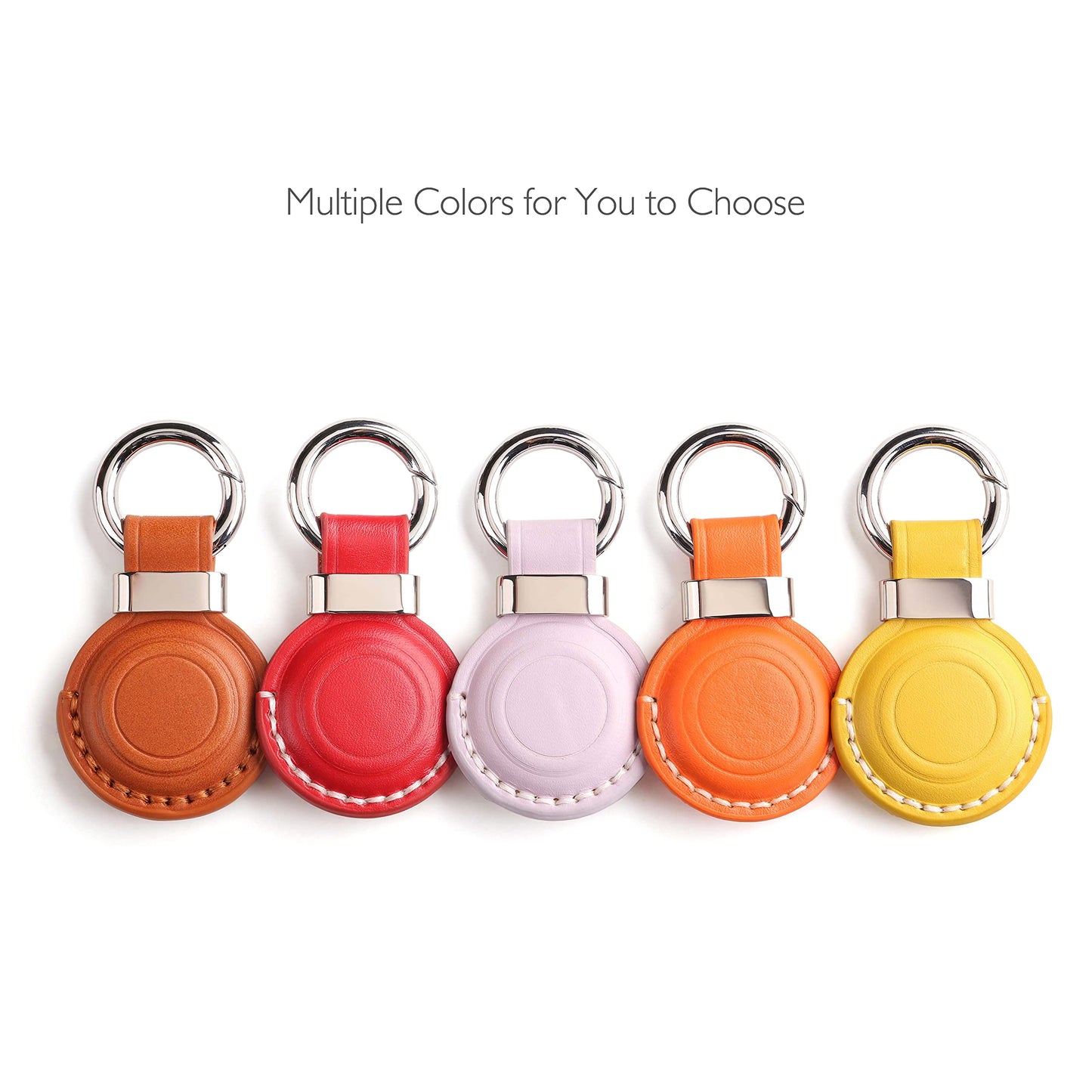 LQU Genuine Leather Keychain Holder Compatible with Airtag, Secure Air Tag Keychain Holder Case Cover Key Chain Ring Accessories for Air Tag - Red V2.0