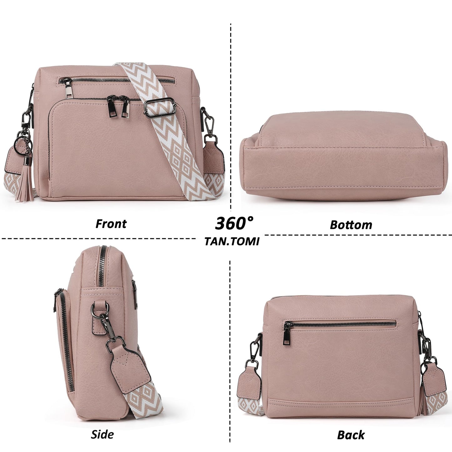 TANTOMI Crossbody Bags for Women Trendy Crossbody Purse Shoulder Handbags Vegan Leather Built in Wallet for Traver-Pink