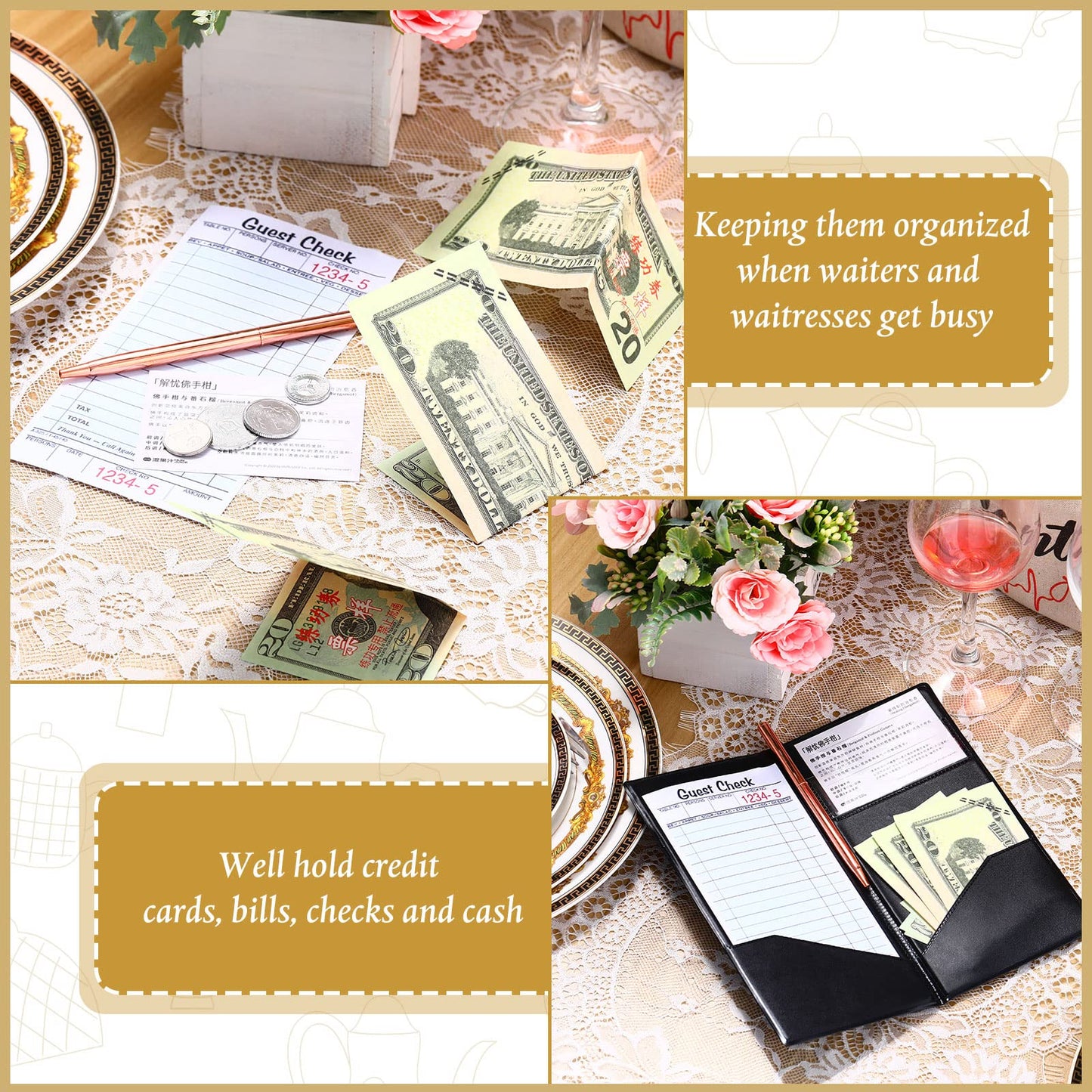 40 Pcs Check Presenters for Restaurants, Guest Check Card Holders Black Restaurant Bill Book Tip Holders with Gold Thank You Imprint Guest Checkbook for Servers Waitress Waiter