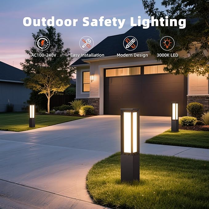 32'' Outdoor Path Light Hard Wired, AC100-240V Landscape Pathway Lights IP65 Waterproof, Modern Bollard Lights, 3000K Lighting Aluminum Driveway Lawn Floor Lamp for Walkway Patio Yard Garden