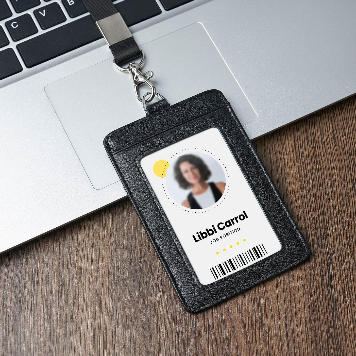 Genuine Leather id Badge Holder with Lanyard,Soft,ID Card Holder,Up to 20 Colors and Grains to Choose,frommultiple Card Slots,Vertical Work Name Badge case (161)
