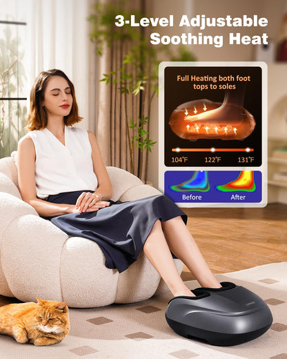 Foot Massager Machine with Heat, Shiatsu Deep Kneading Foot Massager with Remote, Compression, Multi-Massage Modes, Auto-Off Timers, Gifts for Women Men