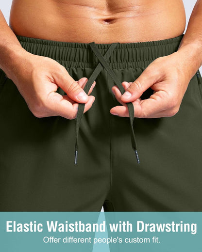 G Gradual Men's Athletic Running Shorts with Zipper Pockets Quick Dry 7"/ 5"/ 9" Workout Gym Shorts for Basketball Hiking(Olive,7L)