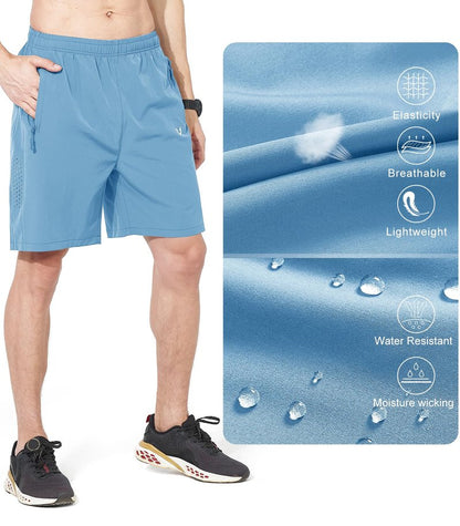 NORTHYARD Men's Athletic Running Shorts Gym Workout 7"/9"/5" Quick Dry Lightweight Sports Basketball Tennis 3 Zipper Pockets SkyBlue L