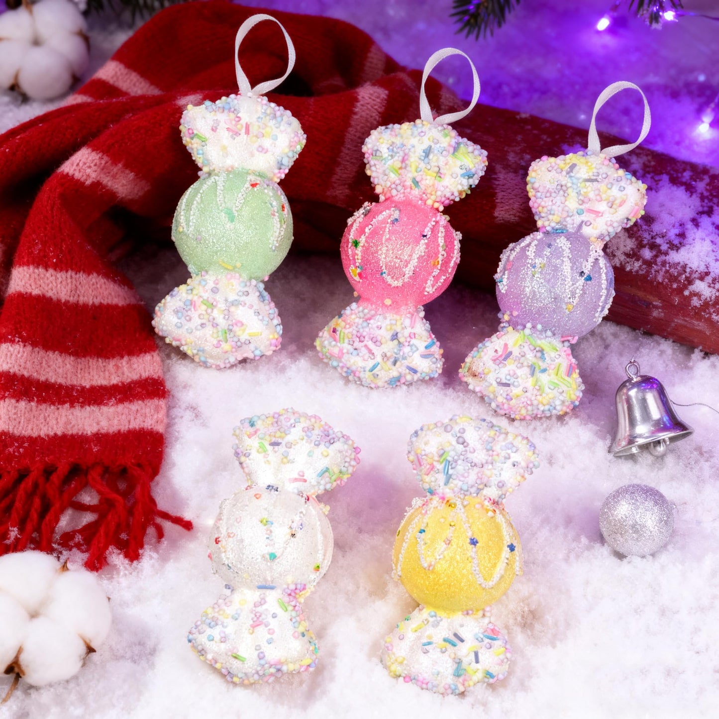 6Pcs 5.5inch Christmas Candy Land Ornaments Decoration,Hanging Candy Cane Crafts for Xmas Tree Décor,Ideal for Xmas, New Year, Birthdays, Weddings & Home Parties