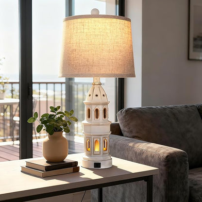 PARTPHONER Coastal Table Lamps Set of 2, Beach Lamps for Living Room with USB A+C, Nautical Lighthouse Lamps, Modern Bedside Nightstand for Bedroom, End Table and Reading