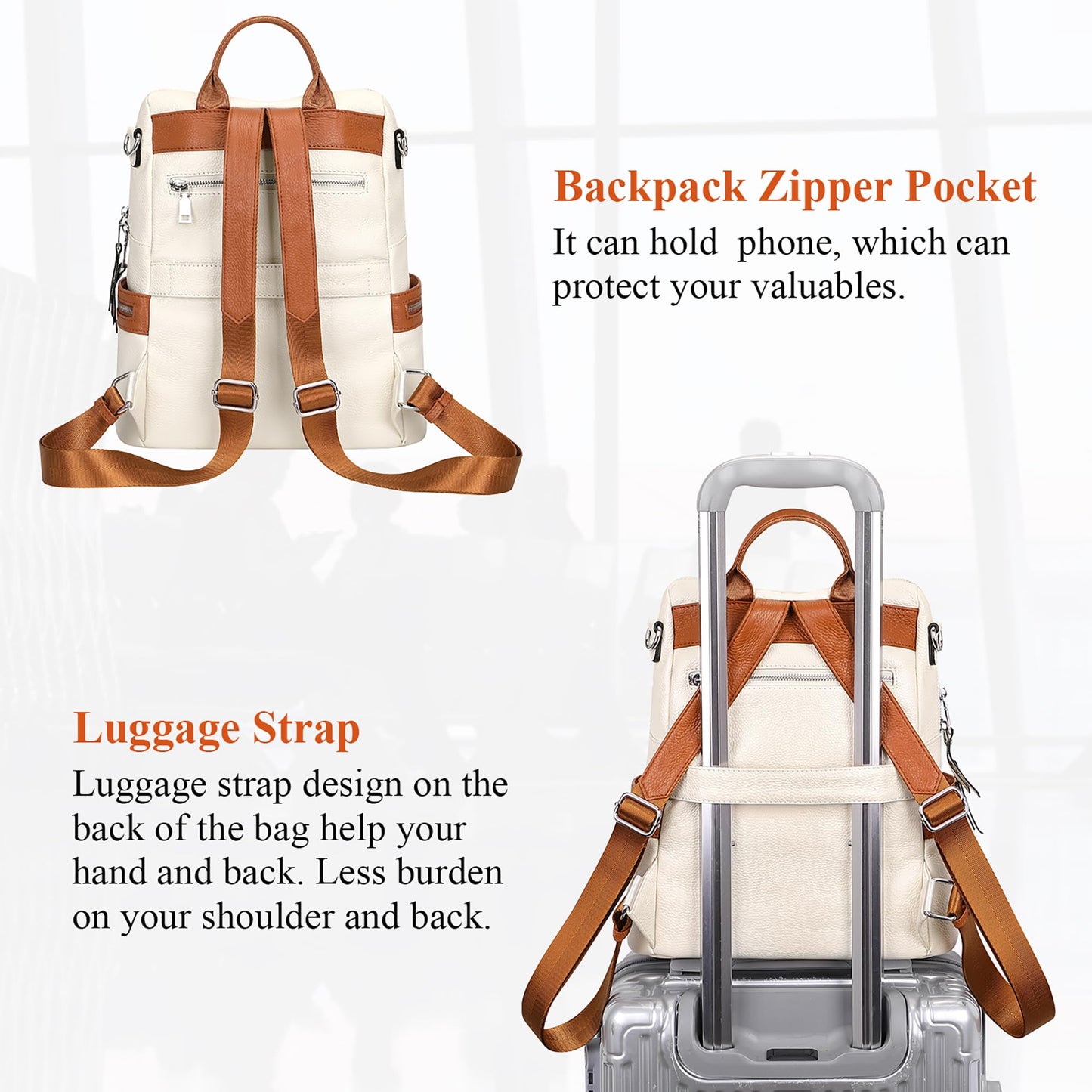 ALTOSY Leather Backpack for Women Elegant Genuine Backpack Purse Ladies Leather Shoulderbag （S80 Beige）