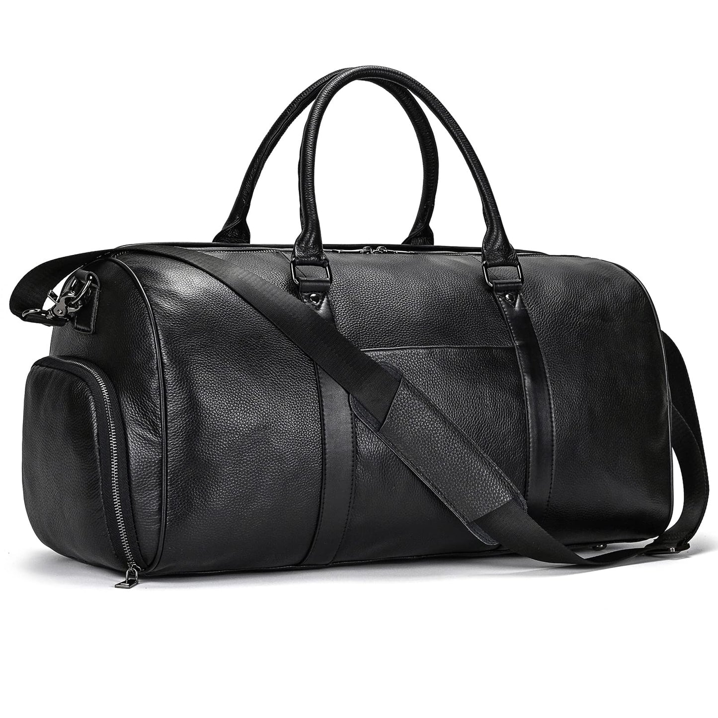 Genuine Leather Travel Duffel Bags for Men and Women Overnight Weekend Leather Bags Sports Gym Duffle, 9428 Black