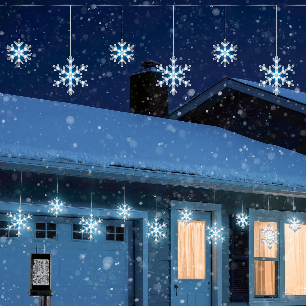 Christmas Snowflake Icicle Lights,9 ft 150 LEDs Curtain Lights with 10 Drops, 3 Strands Connectable, Waterproof Twinkle Effect Icicle Fairy Light for Eaves Window Yard Indoor Outdoor Xmas Tree