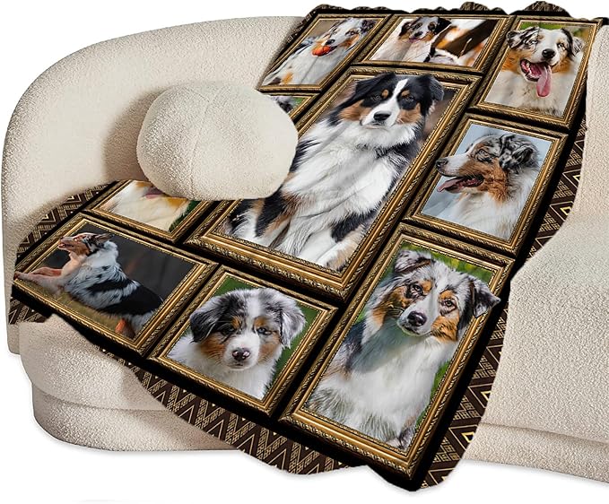 Australian Shepherd Blanket, Dog Throw Blankets, Animal Fuzzy Plush Blanket Ultra Soft for Dog Lover Gift Kids Teens Women Men Girls Boys Stuff Decor for Home Bedding Sofas Couch Camping 50"X40"