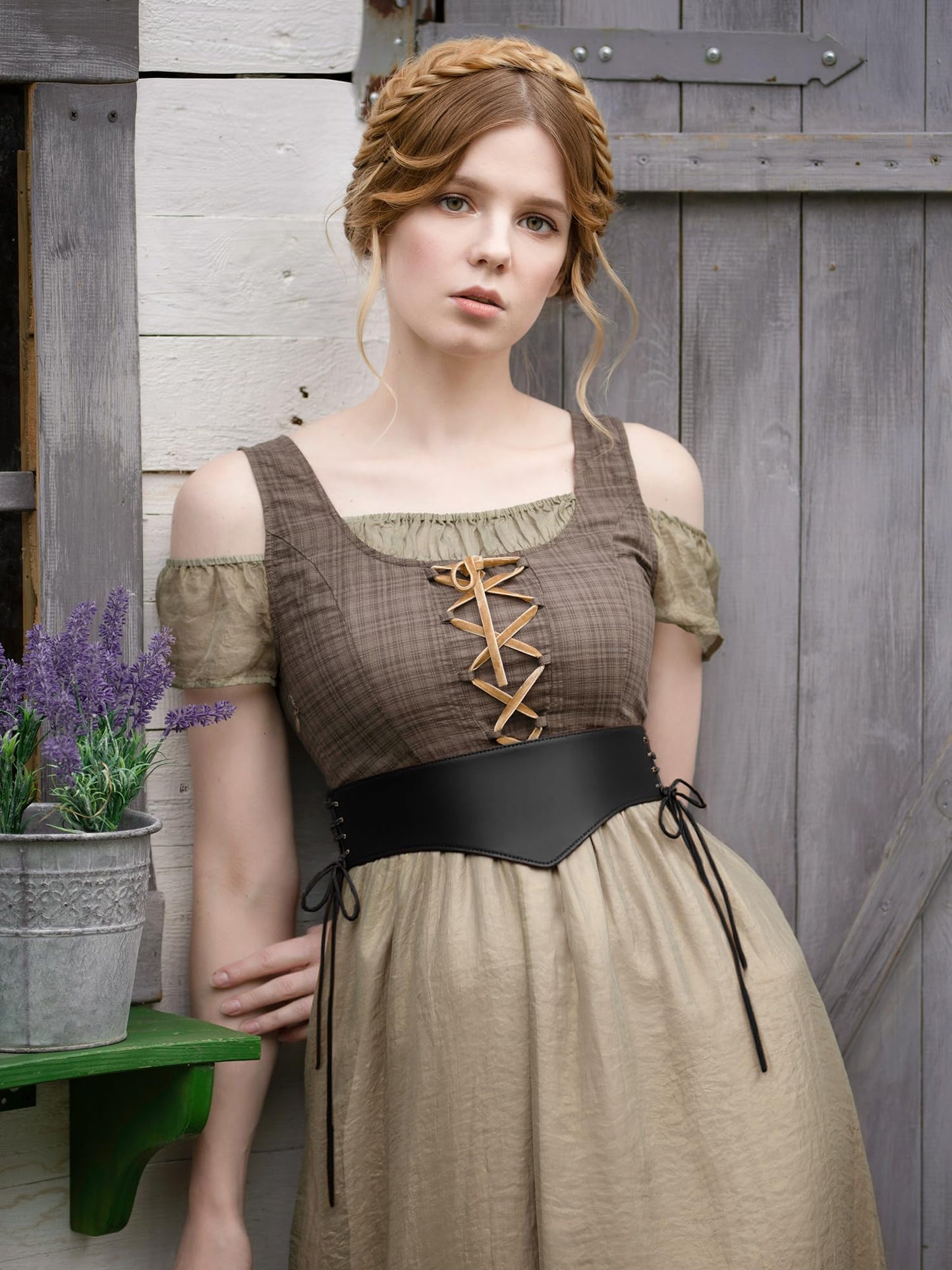 YESSA Women Renaissance Corset Belt,Medieval Leather Wide Belts for Women,Thick Cinch Obi Belt Ren Faire Accessories for Dress,Black,Medium