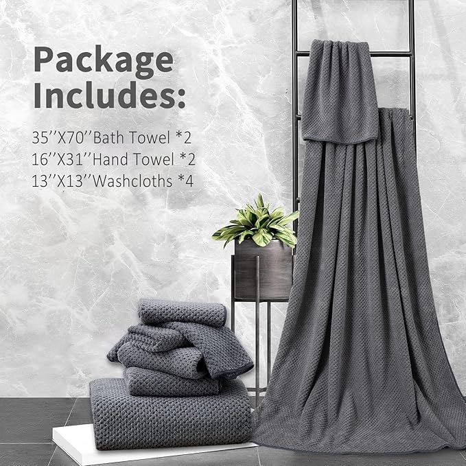 8 Piece Bathroom Towel Set Dark Gray |2 Oversized Large Bath Towels Sheet
