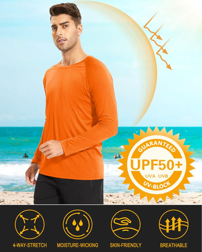 MAGCOMSEN Long Sleeve Shirts for Men Rashguard Swim UV Sun Running Workout Fishing Quick Dry Hiking Summer UPF 50 Shirt Orange