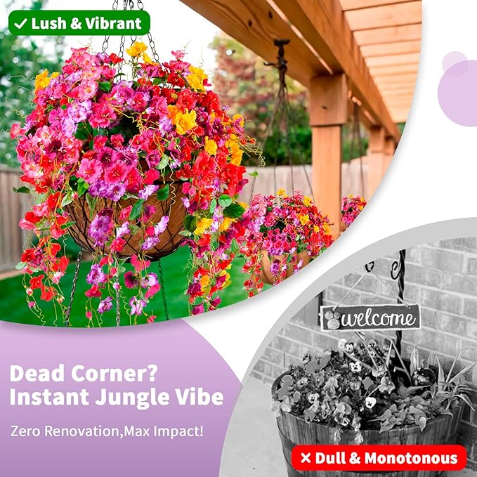 Artificial Flowers for Outdoors 3 Pack Fake Hanging Plants with Faux Hibiscus Flowers Summer Fall Decor UV Resistant Silk Leaves for Indoor Outdoor Front Door Porch Patio Planter Decor