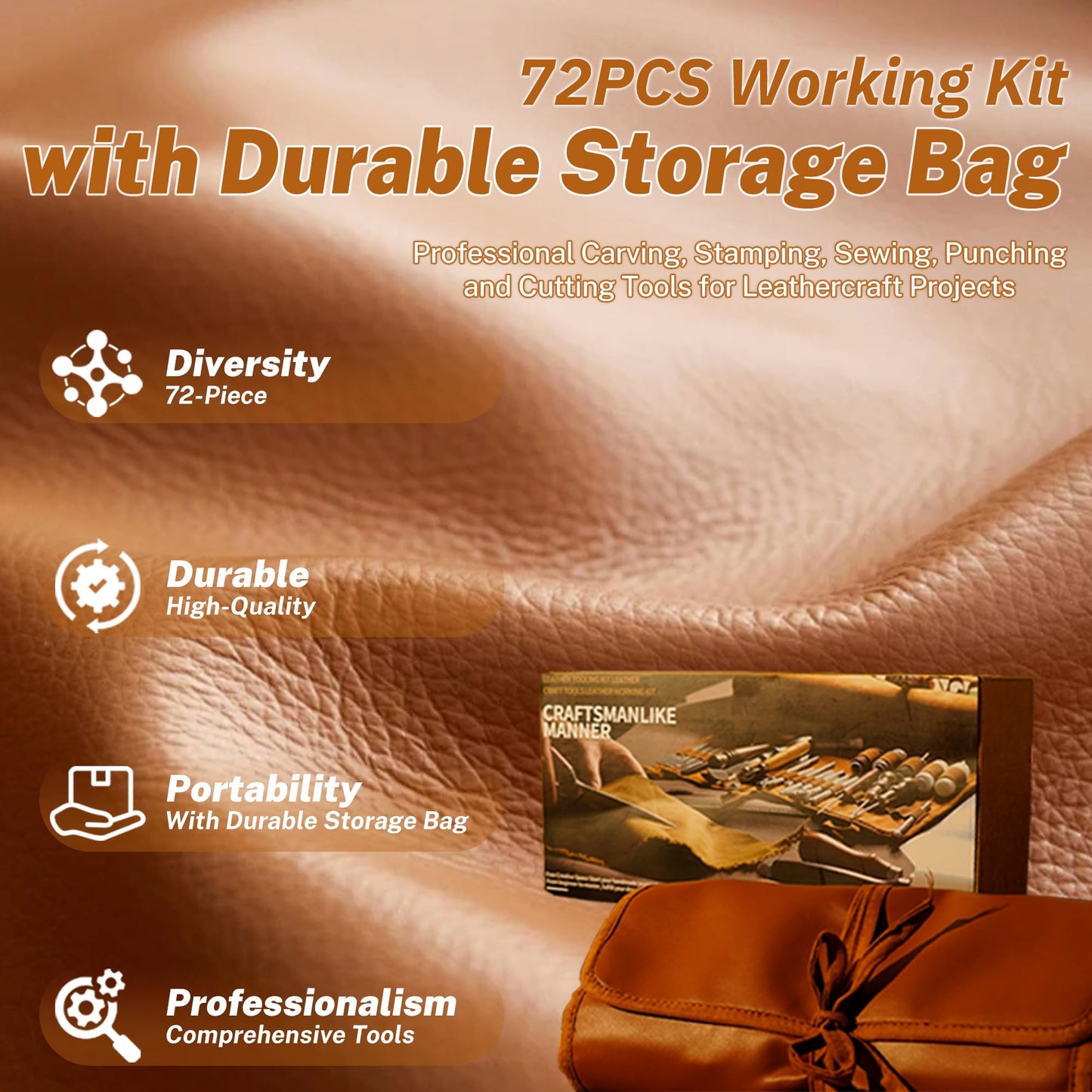Jokuye Leather Working Tools Kit, Professional Leather Craft Tools for Carving, Stamping, Sewing, Punching, Cutting, Beveling with Durable Storage Bag, Tooling Kit for Crafting, Repair & DIY Projects