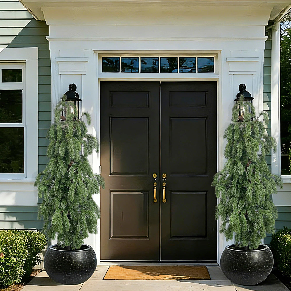 5FT Artificial Norfolk Pine Tree 1-Pack, Real Touch Faux Potted Plants in Black Pot, Fake Christmas Greenery for Indoor Outdoor Front Porch, Entryway, Year-Round Home Decor & Housewarming Gift