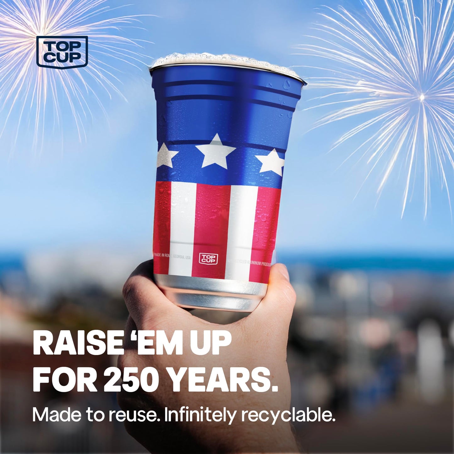 Top Cup America's 250th Birthday 20 oz Reusable Aluminum Party Cups 20 Count | Durable, Reusable & Recyclable, Made in USA