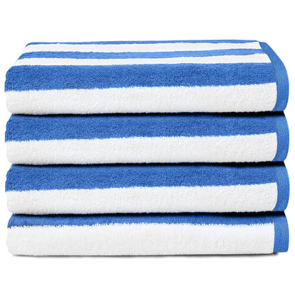 Bliss Casa Beach Towels — 4 Pack, 30 x 60 in — Premium Cotton-Rich Blend, Soft, Absorbent & Quick-Dry Pool Towels, Oversized Cabana Stripes Pool Towel