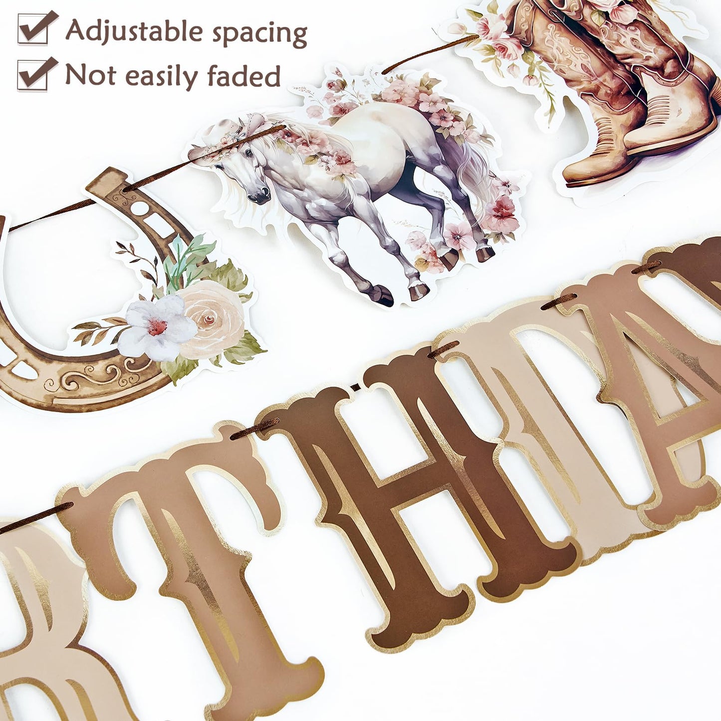 OBBOLO Horse Birthday Decorations for Girls, Brown and Pink Horse Cowgirl Party Decorations with Cowgirl Hanging Swirls, Happy Birthday Banners, Western Party for Women