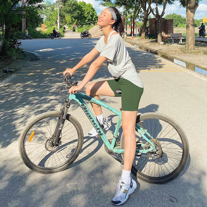 FULLSOFT High Waisted Biker Shorts for Women-5" Tummy Control Fitness Athletic Workout Exercise Shorts for Women Running Yoga Gym Soft Work Out Shorts Ropa Deportiva para Mujer (Tea Green,L-XL)