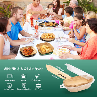 400 Pcs Air Fryer Paper Liners, 8" Square Air Fryer Liners Disposable, Heavy-Duty Parchment Paper for 5-8 qt Airfryer Basket, Non-Stick & Grease-Proof Baking Liner for Oven Pan