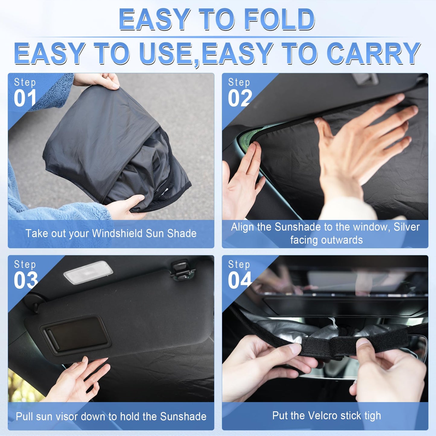 SINGARO 300T Universal Car Windshield Sun Shade, Foldable Reflective for Windshield & Window Shades with Overlapping Design, Car Interior Accessories (55" L x 26.7" W)