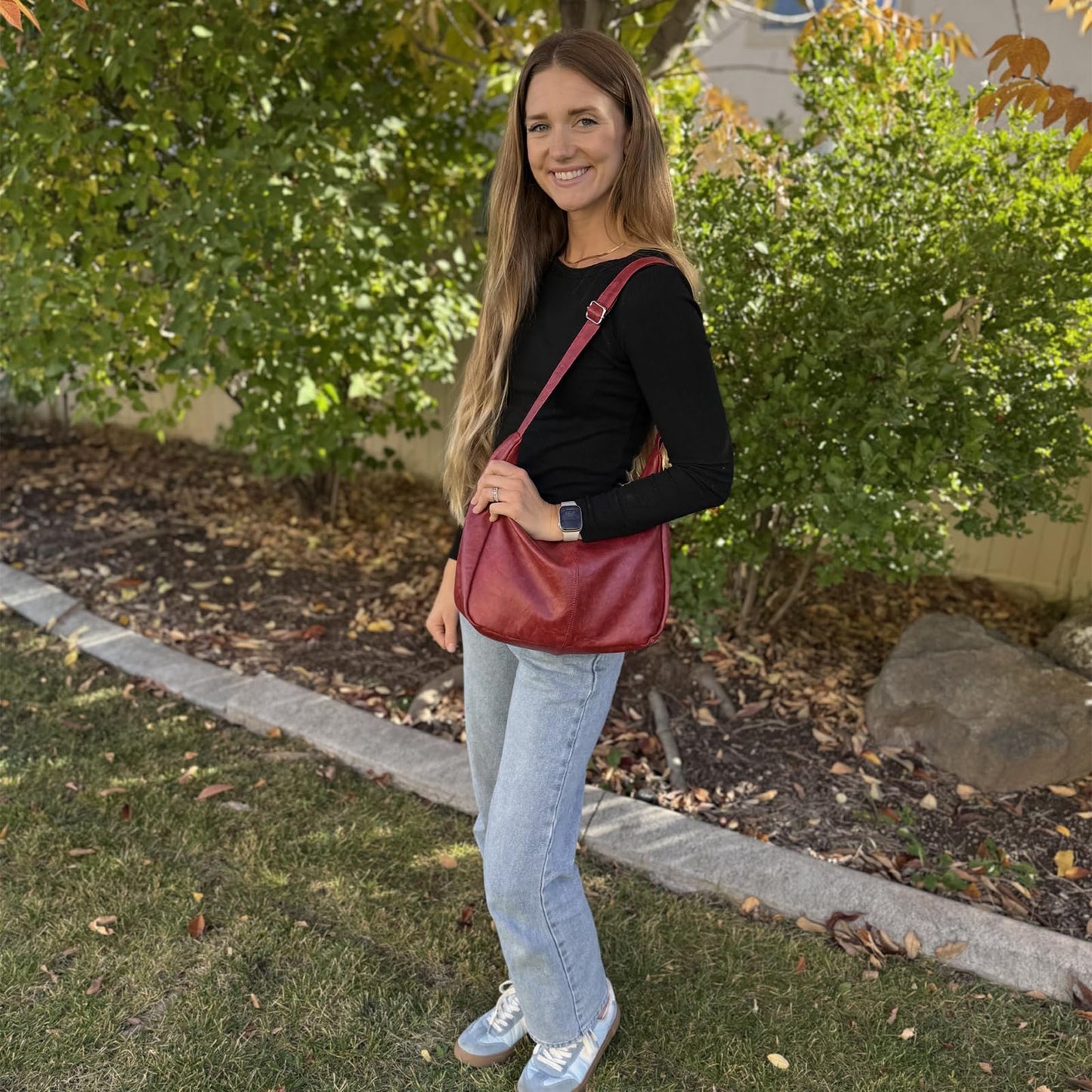 celestina Soft Vegan Leather Hobo Bag for Women, Slouchy Shoulder Handbag Tote Purse, Burgundy