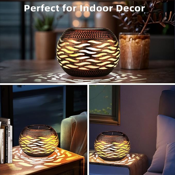 Waterproof Solar Lanterns Outdoor 2-Pack - Retro Metal Hollow-Out Solar Table Lamp for Outdoor Yard Garden Porch Patio Lawn Decorations Unique Gardening Gifts for Women, Mom
