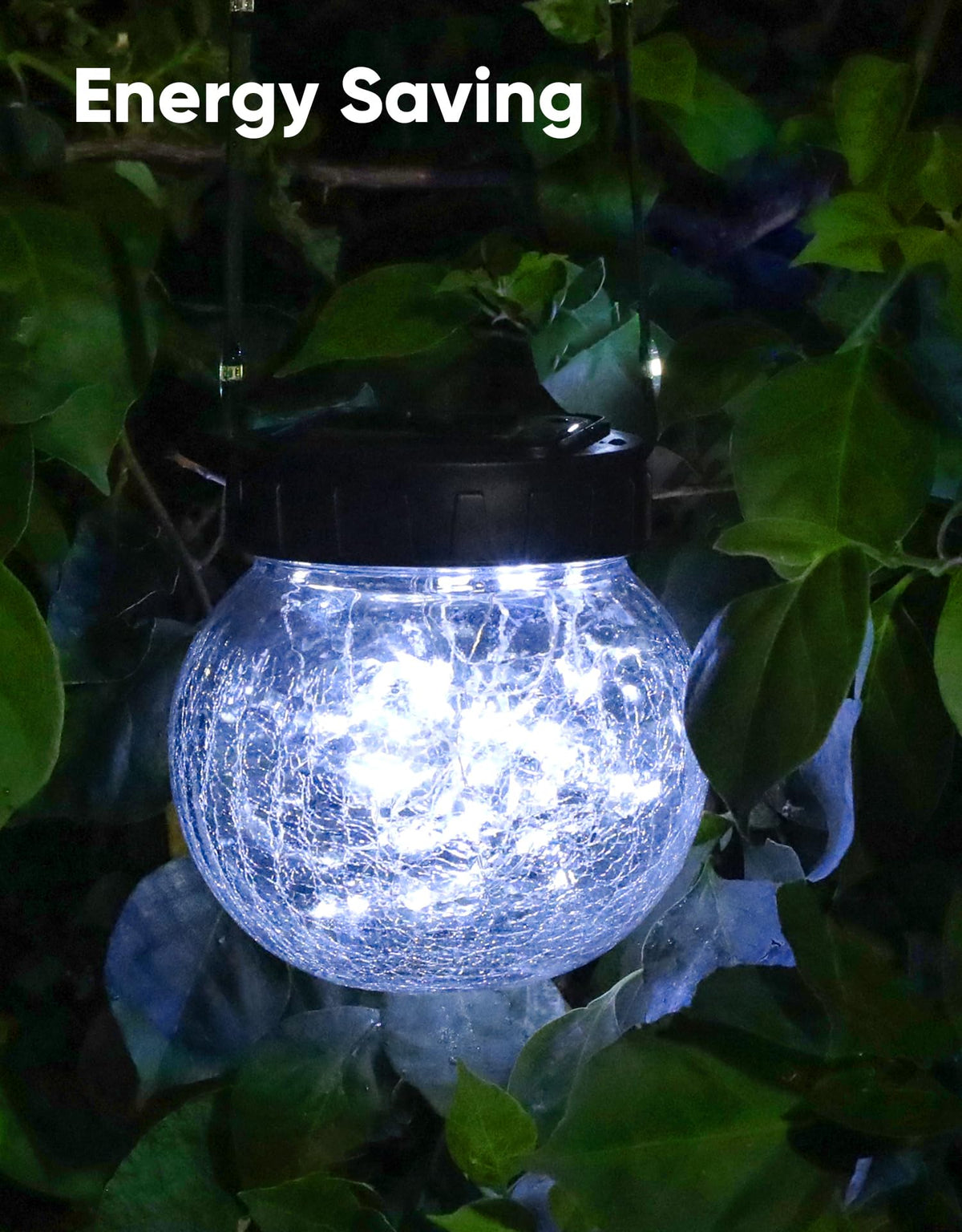 PARTPHONER Solar Lights Outdoor Waterproof 12-Pack, Solar Powered Hanging Lantern Cracked Glass Hanging Globes for Yard Decor Christmas Decoration, Shepherd Hook, Garden Tree Ornaments, Cold White