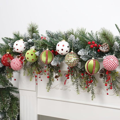 80MM/3.14" Velvet Christmas Ball Ornaments, 12PCS Shatterproof Flocking Foam Ornaments Set for Christmas Tree Hanging Decorations, for Home Holiday Party Indoor Xmas Decor. (Red/Green/White)