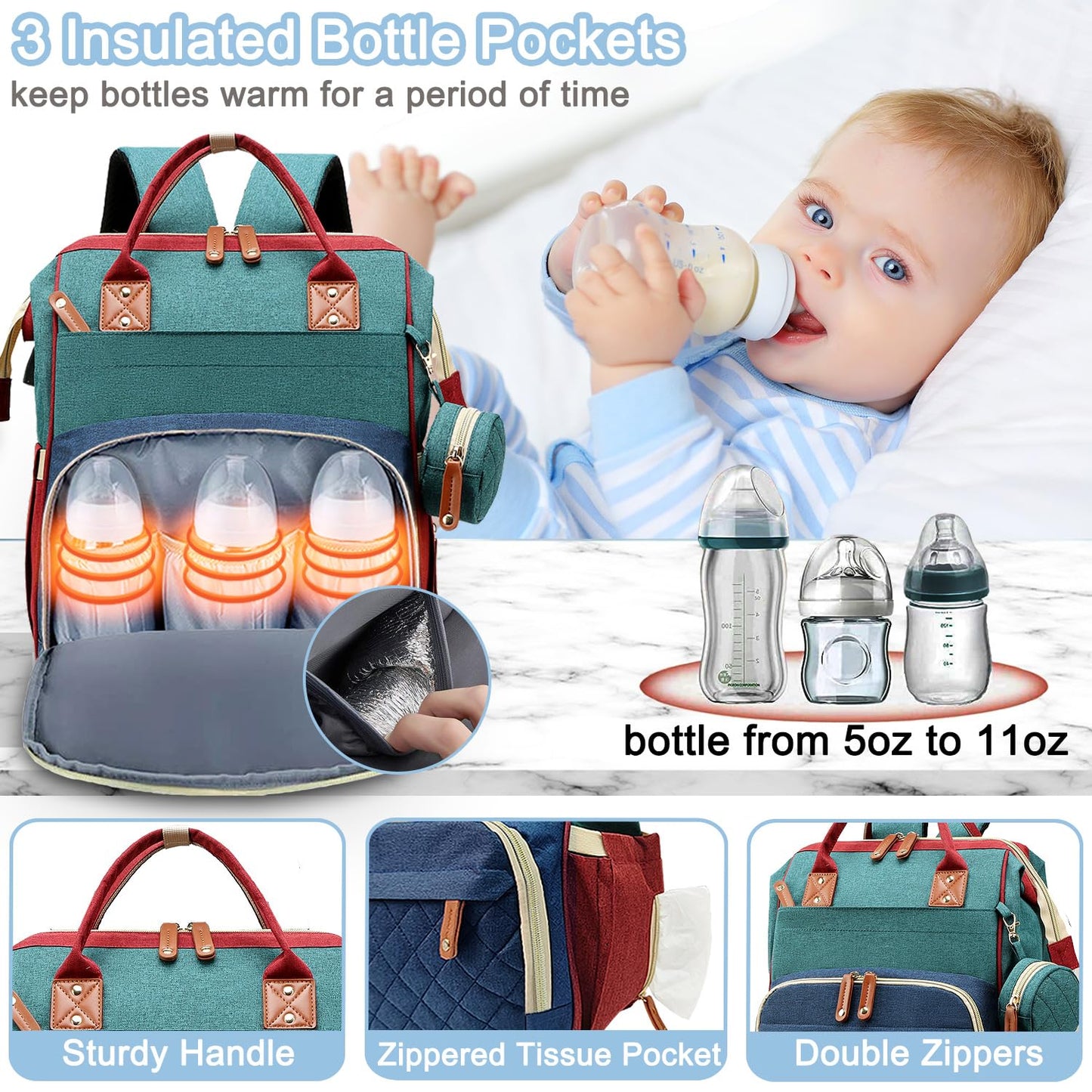 SHITIESHOU Diaper Bag Backpack Baby Bag, Baby Girl Boy Diaper Bag for Dad Mom with Pad, 16 Pockets, Pacifier Case, Large Diaper Bags Unisex for Travel (Colorful)