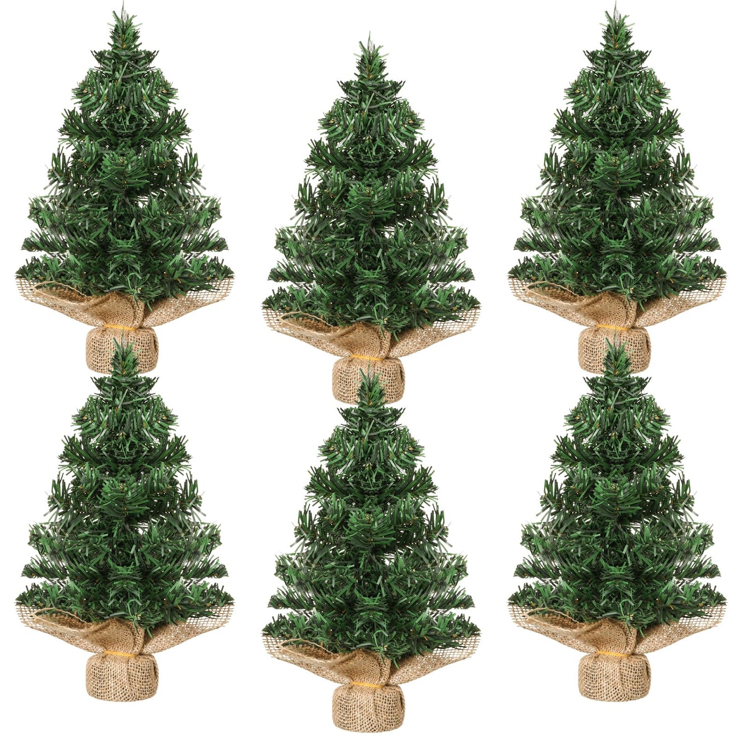 Yinder Tabletop 6 Pcs Mini Christmas Tree 11.81 Inch Artificial Mini Xmas Miniature Pine Christmas Tree with Linen Base for Xmas Holiday Decorations Indoor Home Kitchen Dining Table