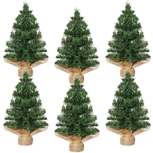 Yinder Tabletop 6 Pcs Mini Christmas Tree 11.81 Inch Artificial Mini Xmas Miniature Pine Christmas Tree with Linen Base for Xmas Holiday Decorations Indoor Home Kitchen Dining Table