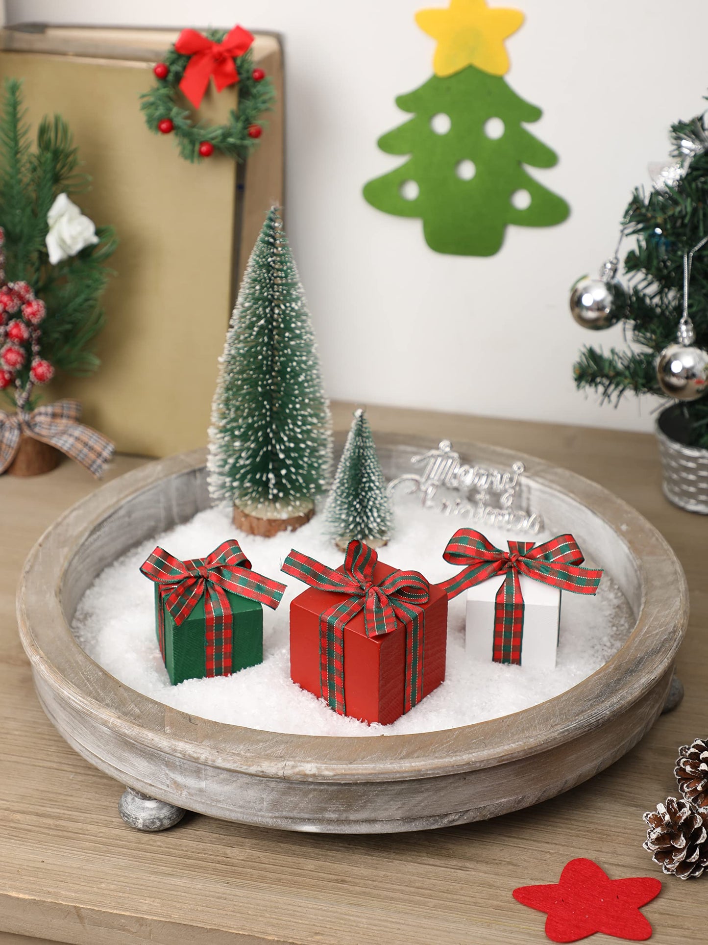 Christmas Tiered Tray Decor Set of 3 Mini Wood Small Table Decor Shelf décor (Buffalo Plaid 1)
