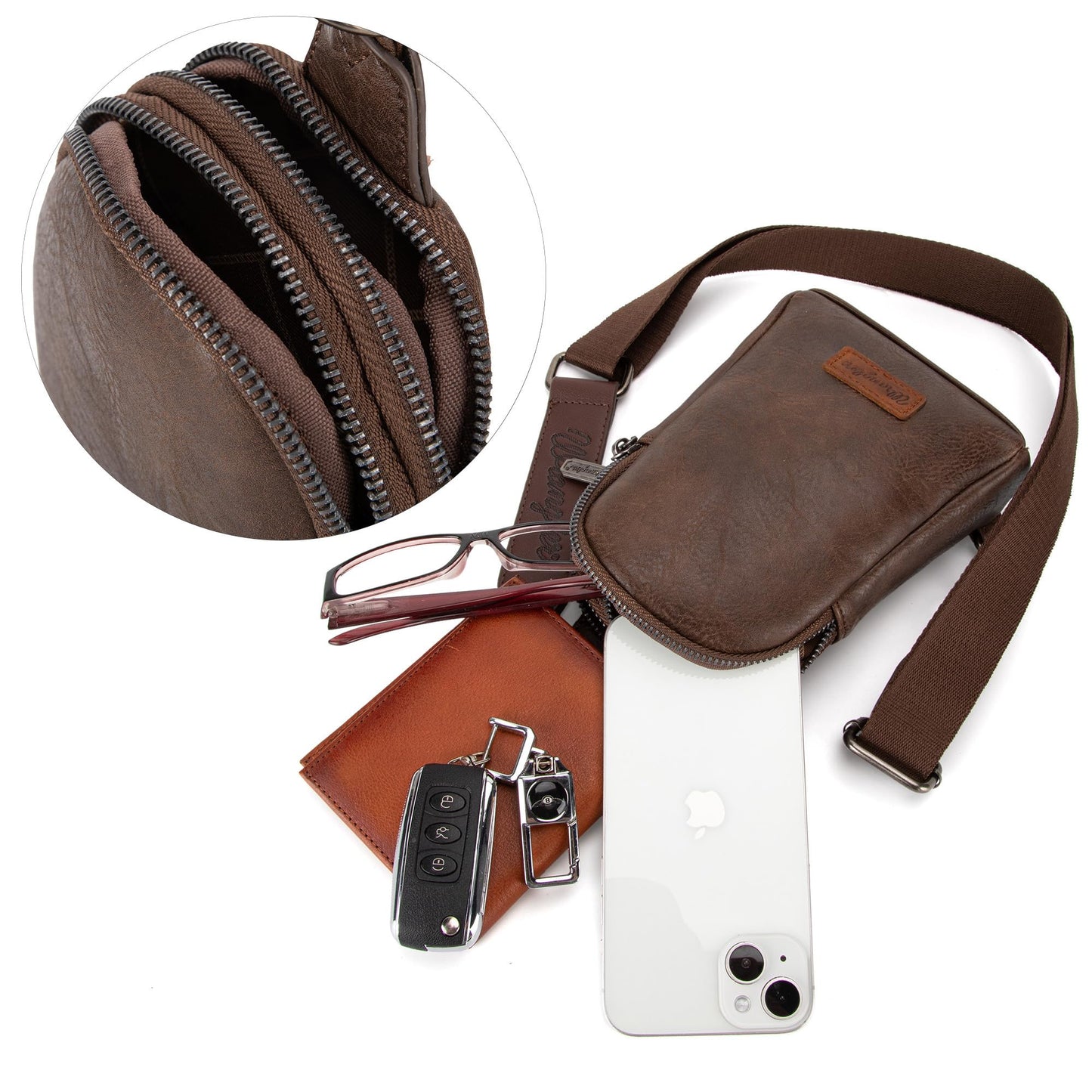 Wrangler Small Sling Bag for Women, Leather Crossbody Bags Cross Body Purse Fanny Packs with Adjustable Strap, WG-HB-87-210-CF