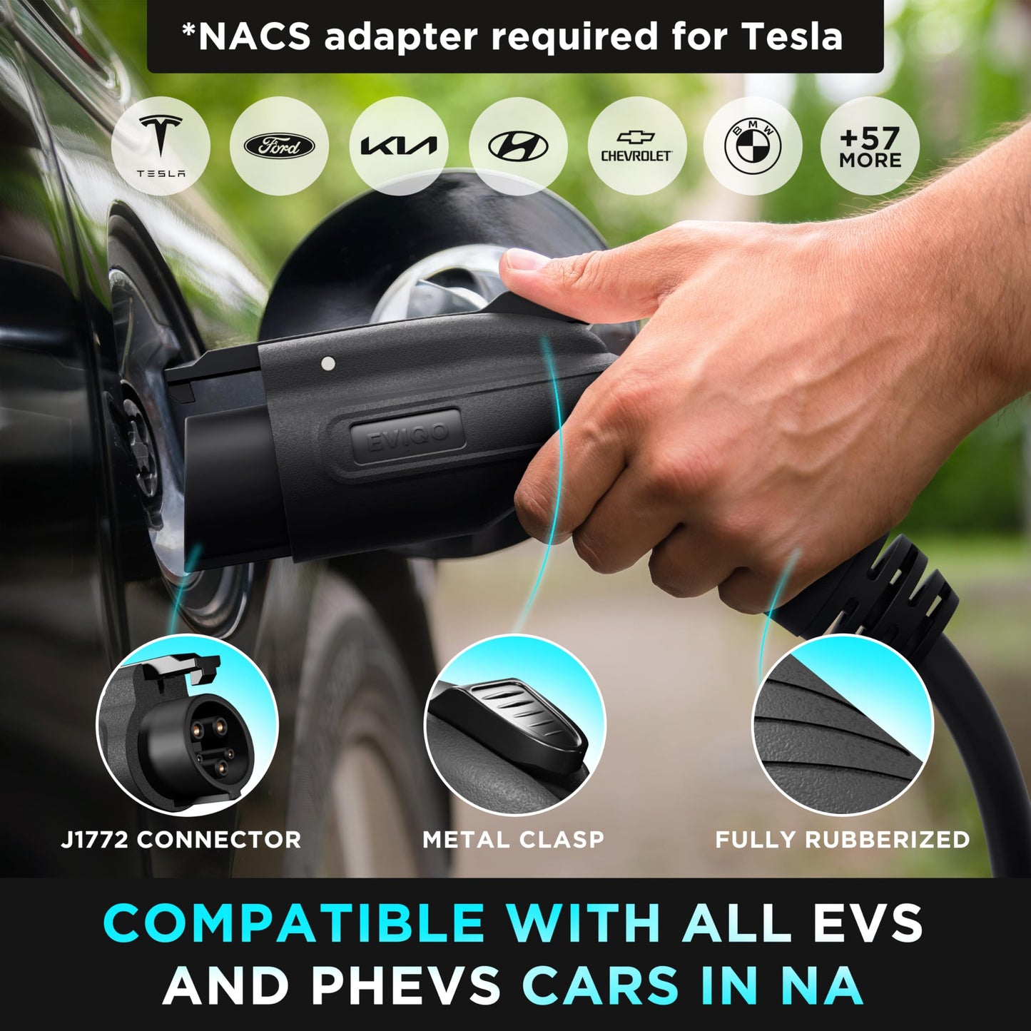 EVIQO Level 2 EV Charger – 48 Amp (11.5 kW) 240V – Wall EV Charger Level 2, NEMA 14-50 Plug/Hardwired, J1772 25' Cable, Enhanced Wi-Fi – UL, Energy Star, ETL Certified EVSE, Car Charging Station GEN 2