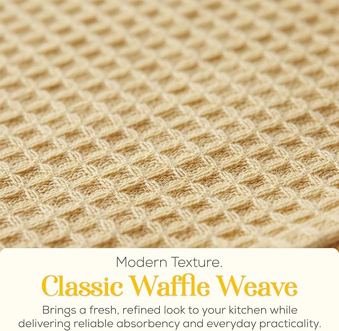 MosJos Kitchen Towels Set of 4 Dish Towels Yellow n White Waffle Weave Cotton
