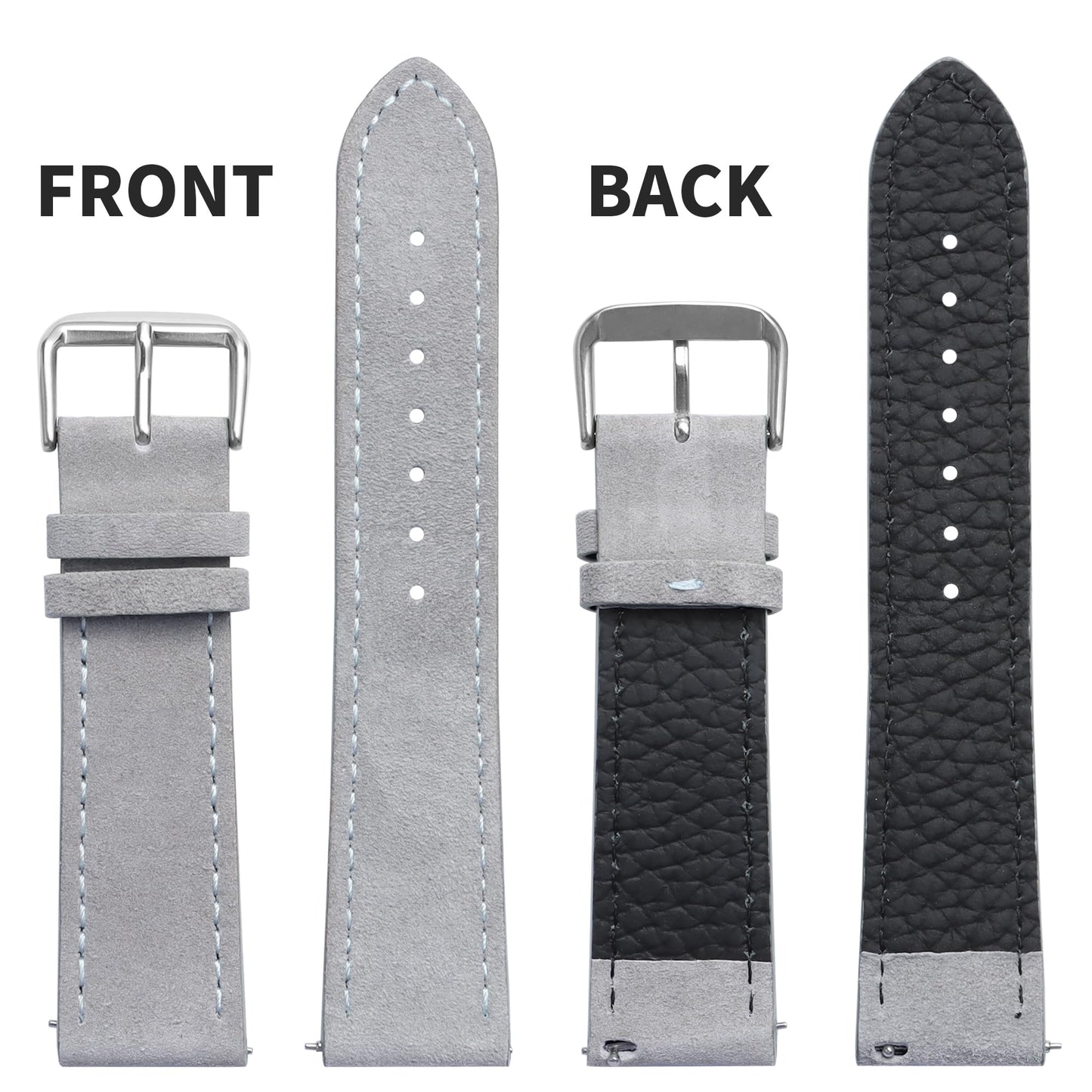JUNGHELE Suede Leather watch bands for men and women, Quick Release leather watch strap with Silver Buckle watch leather strap, Grey 22mm watch band WBG0206