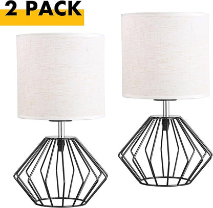 Hamilyeah Bedside Lamps Set of 2 with On/Off Switch, Black Industrial Table Lamps for Night Stands with Beige Linen Fabric Shade