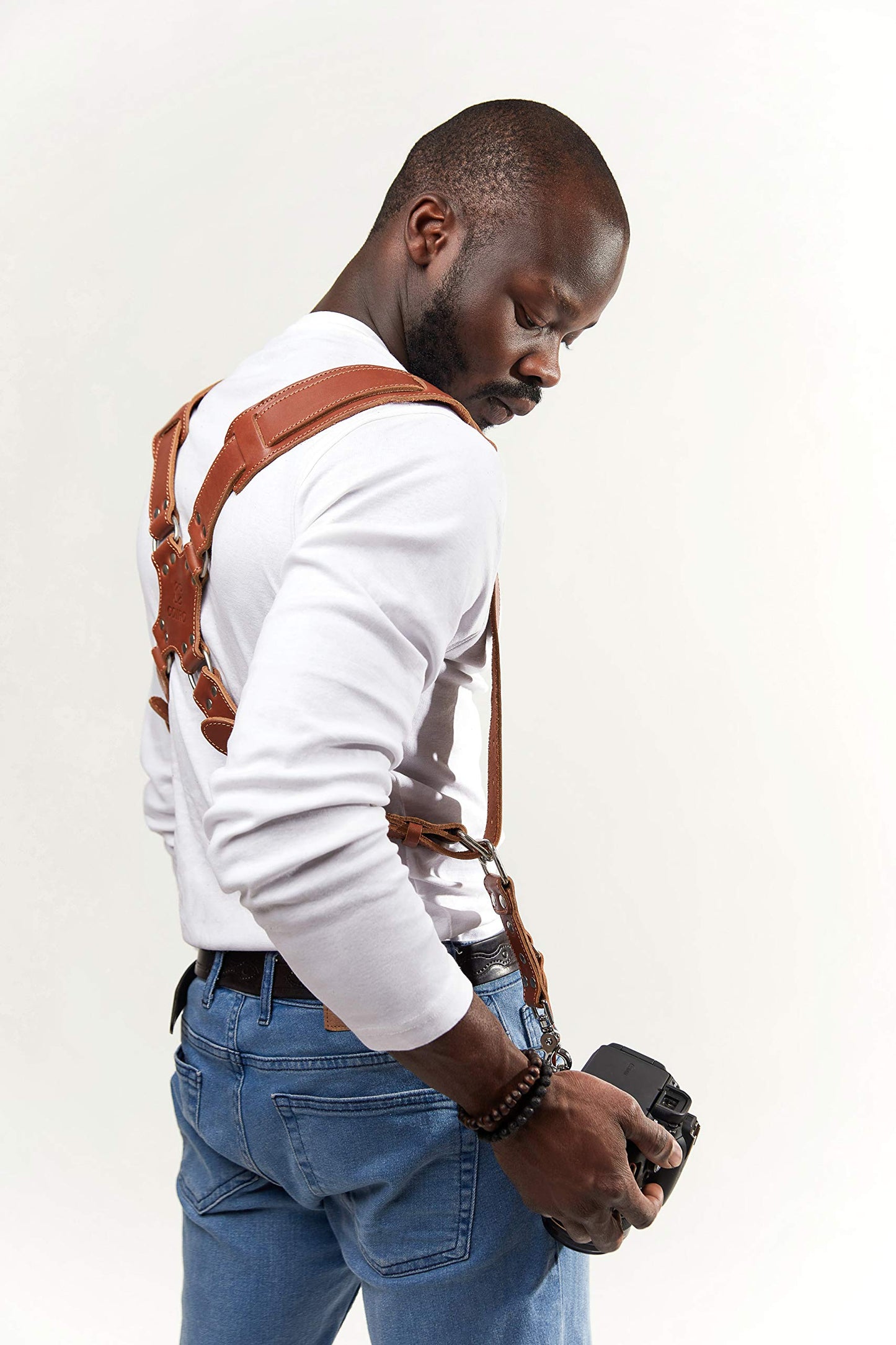 C Coiro Camera Harness for 2 Cameras – Dual Shoulder Leather Camera Strap – Double Camera Harness for DSLR/SLR, Camera Straps for Photographers of All Levels, Padded Straps/Color Tan