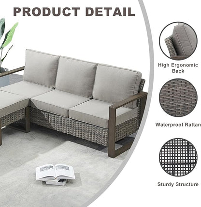 Rilyson Outdoor Wicker Patio Furniture Set - 7 Piece Patio Conversation Set with 4 Wicker Swivel Rocker Chairs,2 Rattan Ottoman and 1 Couch,Thick Cushions,Deep Seating,Wide Armrest(Mixed Grey/Grey)