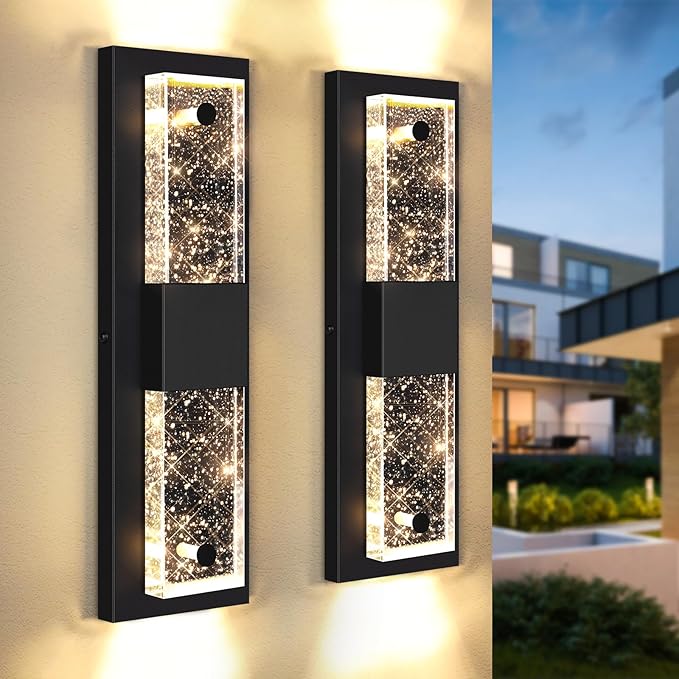 Large Size Outdoor Wall Light Fixtures with Crystal Bubble Glass, Waterproof Exterior Sconces LED Wall Lanterns, Porch Lights Wall Mounted 10W 3000K Outside Lights for House Front Door Garage Entryway