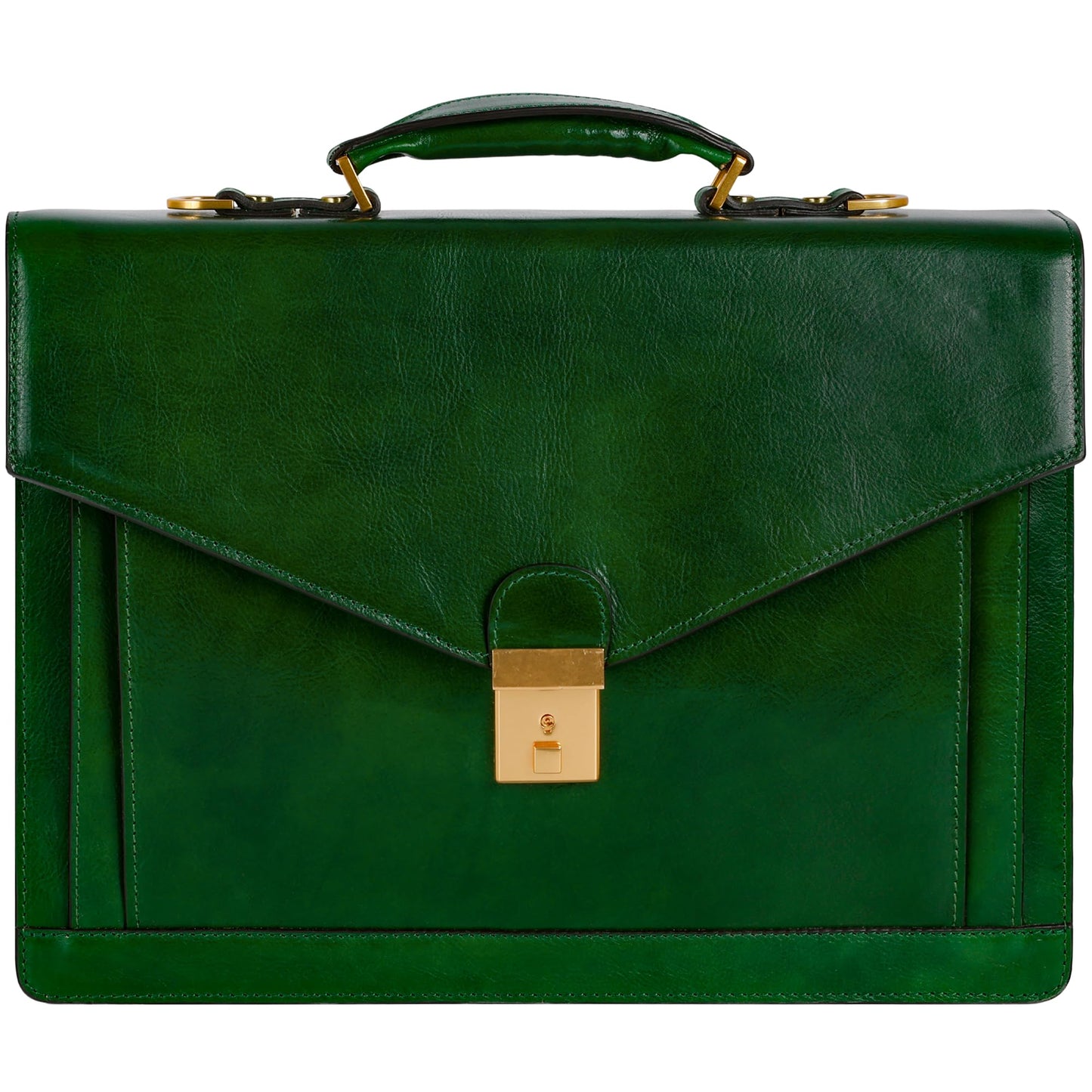 Time Resistance Leather Briefcase for Men - Business Laptop Bag - Italian Handmade Leather Bag - Attache - Gift Box Included (Green)