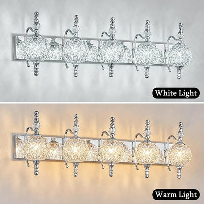 Modern Crystal Bathroom Vanity Lights Fixtures Over Mirror Chrome Vintage 5-Lights 36 Inch Bathroom Light Fixtures Glass Crystal Vanity Lights