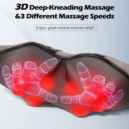Blue Elf Shiatsu Electric Neck Back Massager Pillow 3D Kneading with Heat for Shoulder, Lower Back, Foot, Leg Muscles Pain Relief Relax in Car Office and Home (Gray)