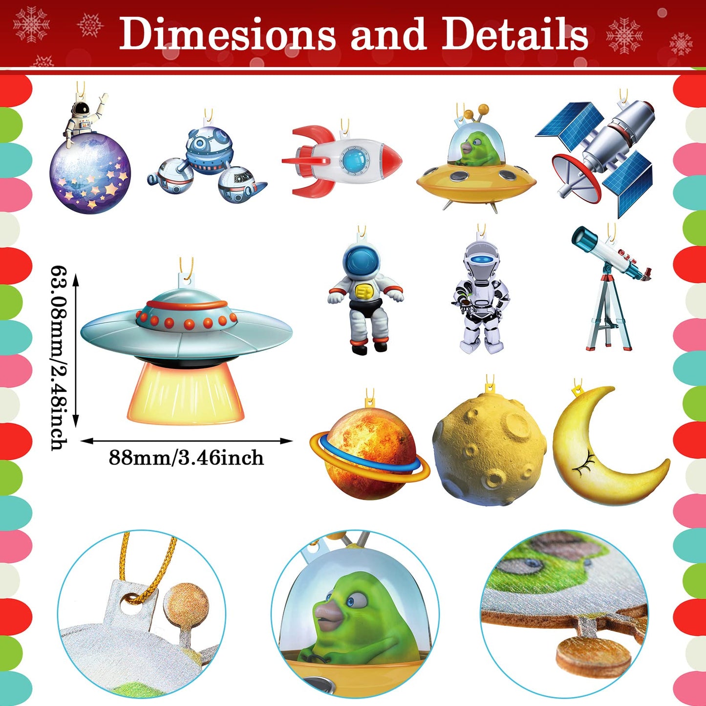 36 Pcs Space Christmas Tree Ornament Wood Christmas Space Gifts Planet Outer Astronaut Ornament Decor Wooden Hanging Xmas Spacecraft Decorations Xmas Holiday Party Supplies for Kids Rocket Ship Decor